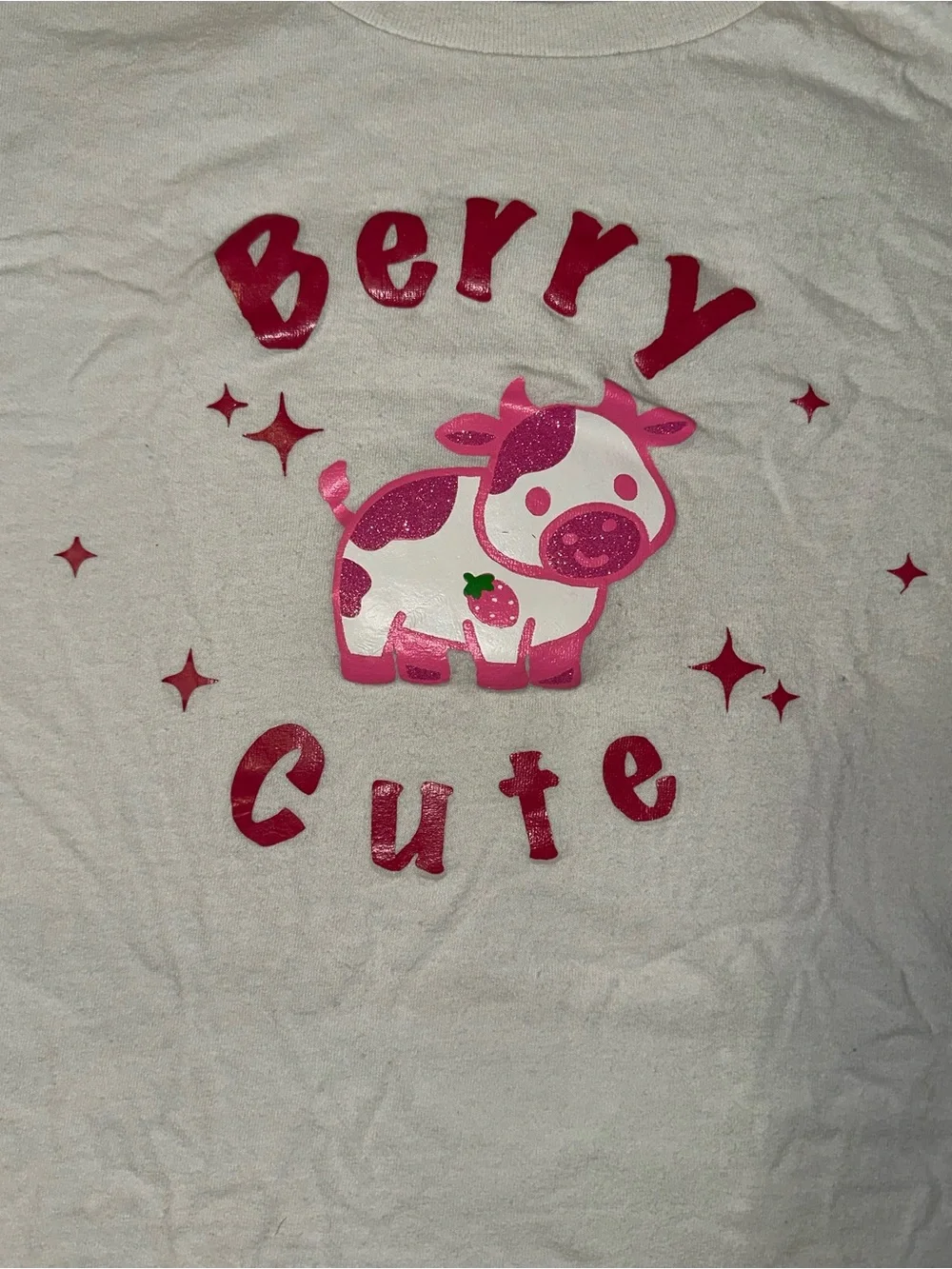 GAP White Tee with Pink 'Berry Cute' Cow Graphic